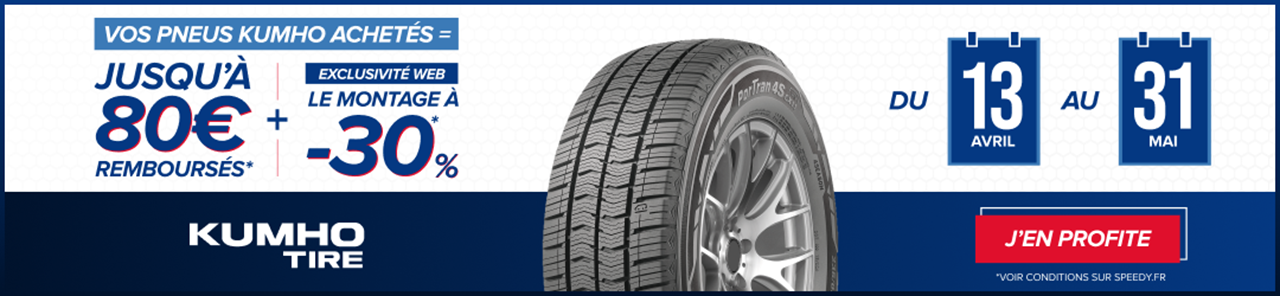 Promotion Speedy jusqu'à 80€ remboursés sur les pneus Kumho et -30% sur le montage
